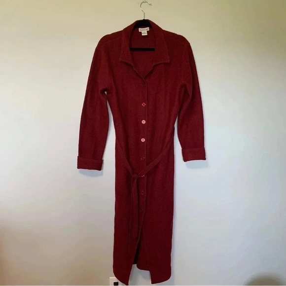 Richards & Jones 100% wool burgundy full  length belted cardigan - Picture 1 of 4
